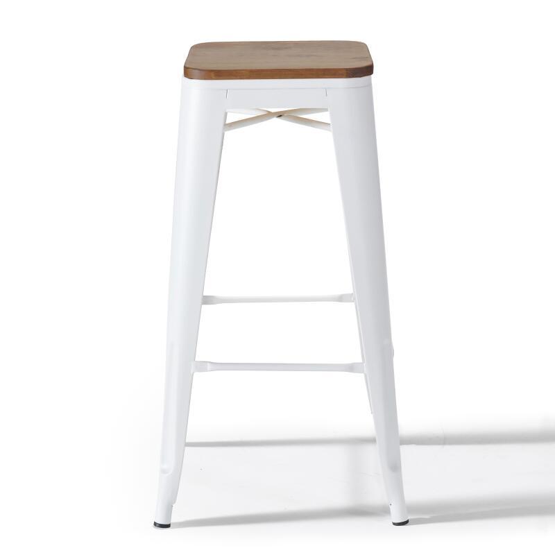 Lot de 4 tabourets de bar en acier mat et bois (3/6)