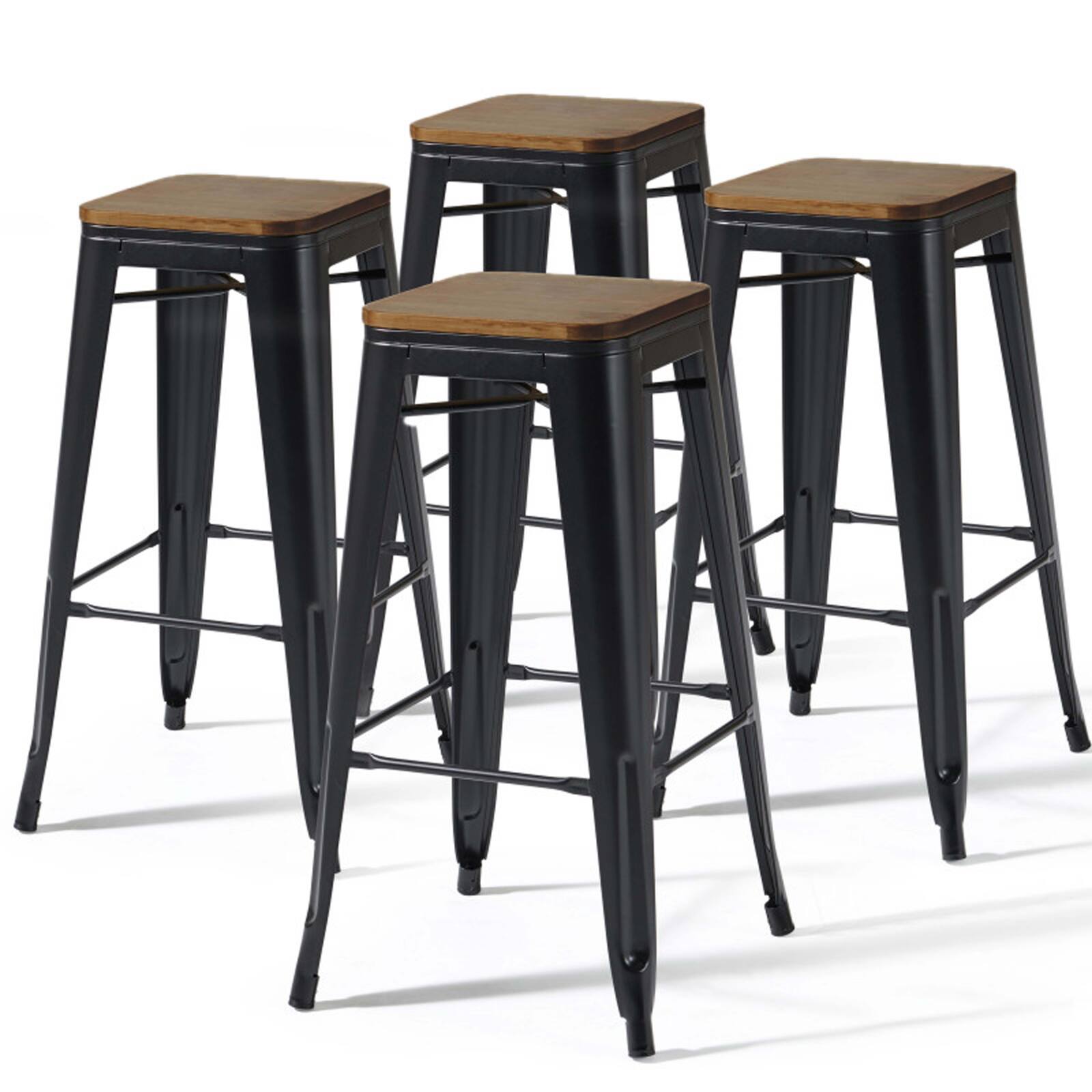Lot de 4 tabourets de bar en acier mat et bois