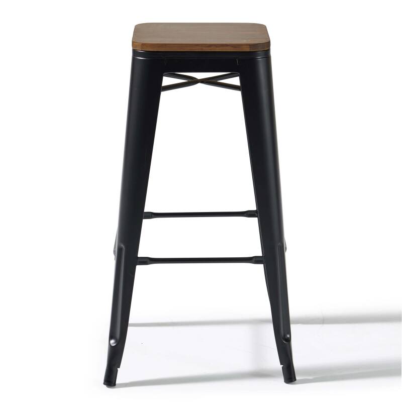 Lot de 4 tabourets de bar en acier mat et bois (2/6)