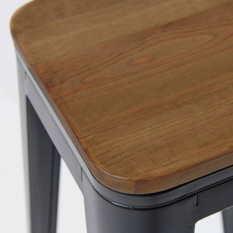 Lot de 4 tabourets de bar en acier mat et bois (3/6)