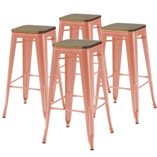 Lot de 4 tabourets de bar en acier mat et bois