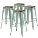 Lot de 4 tabourets de bar en acier mat et bois