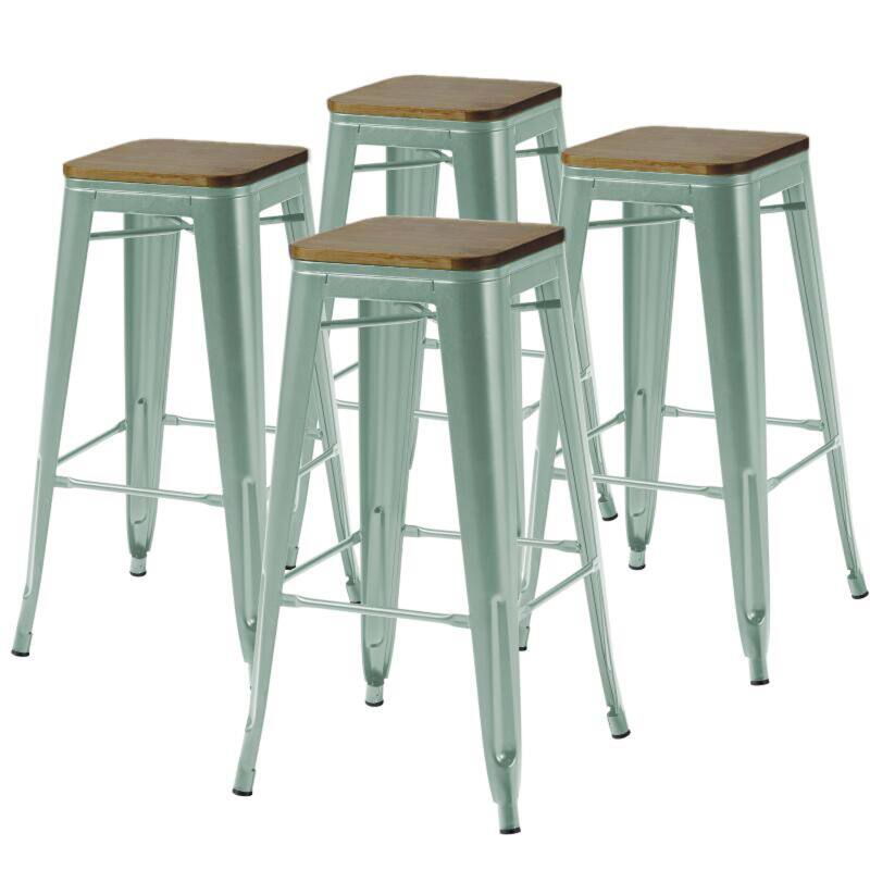 Lot de 4 tabourets de bar en acier mat et bois