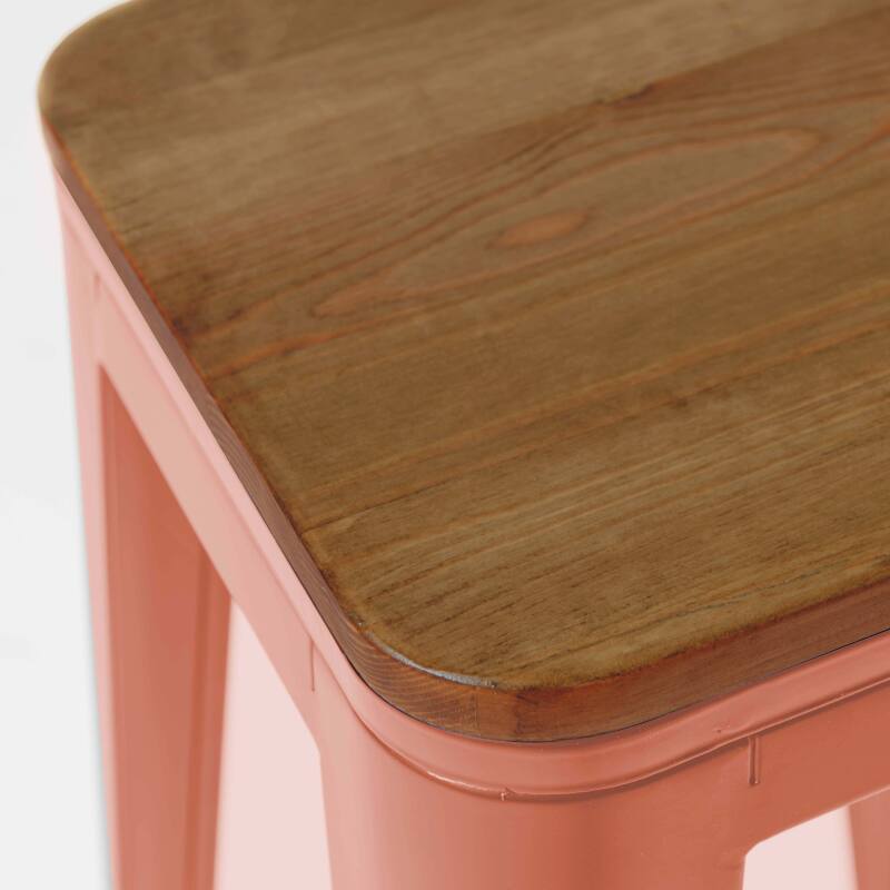 Lot de 4 tabourets de bar en acier mat et bois (3/4)