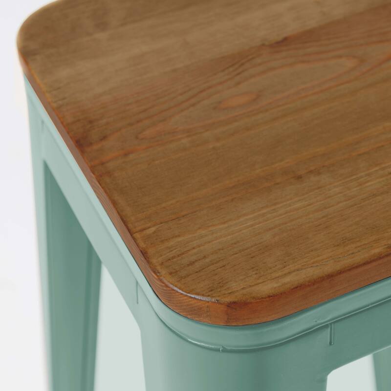 Lot de 4 tabourets de bar en acier mat et bois (3/4)
