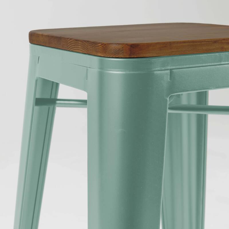 Lot de 4 tabourets de bar en acier mat et bois (2/4)