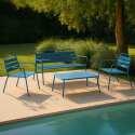 Salon de jardin 4 places en métal, 1 table basse, 2 fauteuils, 1 canapé