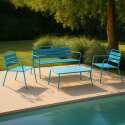 Salon de jardin 4 places en métal, 1 table basse, 2 fauteuils, 1 canapé