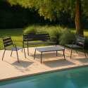 Salon de jardin 4 places en métal, 1 table basse, 2 fauteuils, 1 canapé