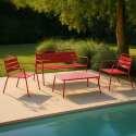 Salon de jardin 4 places en métal, 1 table basse, 2 fauteuils, 1 canapé