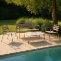 Salon de jardin 4 places en métal, 1 table basse, 2 fauteuils, 1 canapé