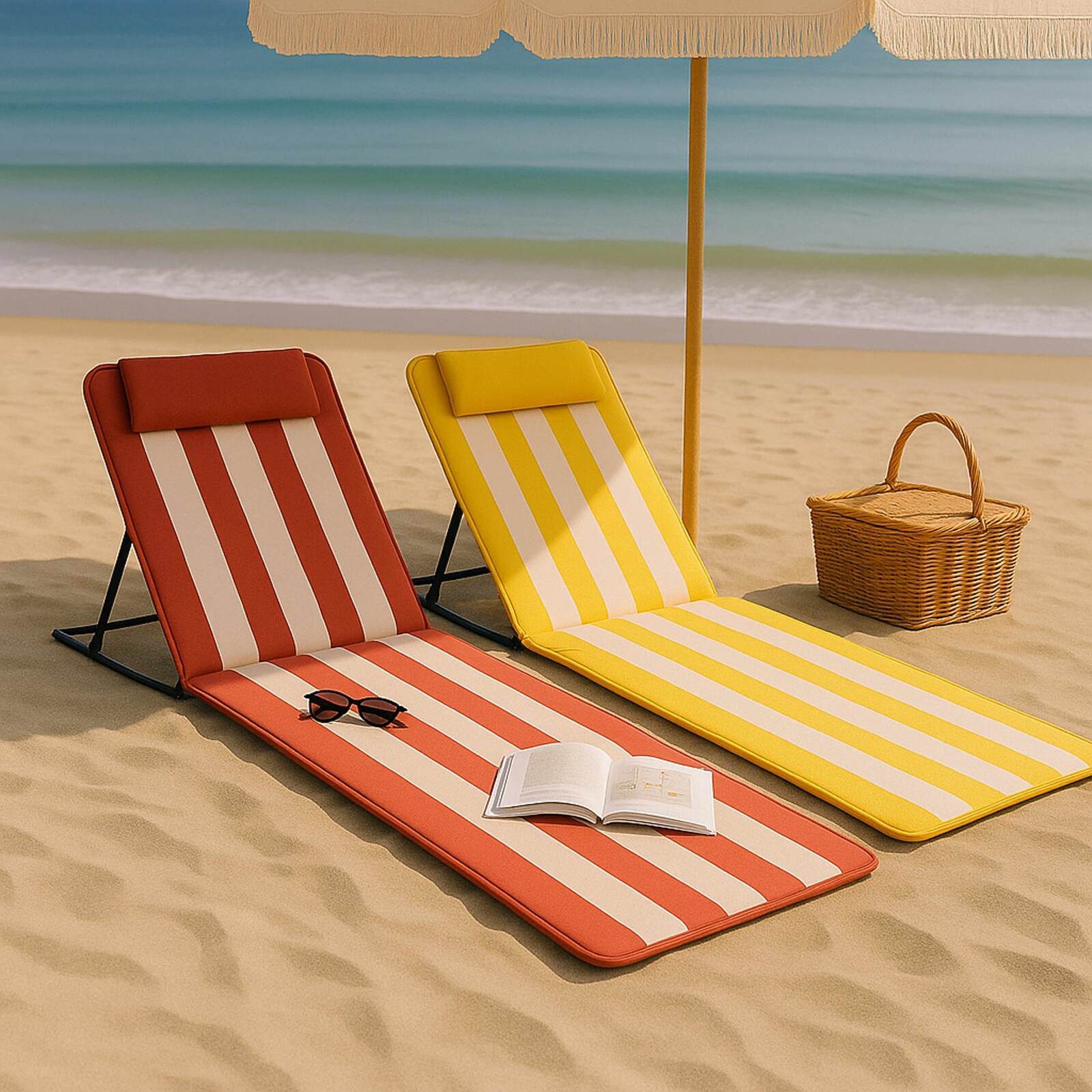 Lot de 2 matelas de plage pliants Jaune Clair/Blanc et Fuchsia/Blanc Lot de 2 matelas de plage pliants Jaune Clair/Blanc et Fuchsia/Blanc