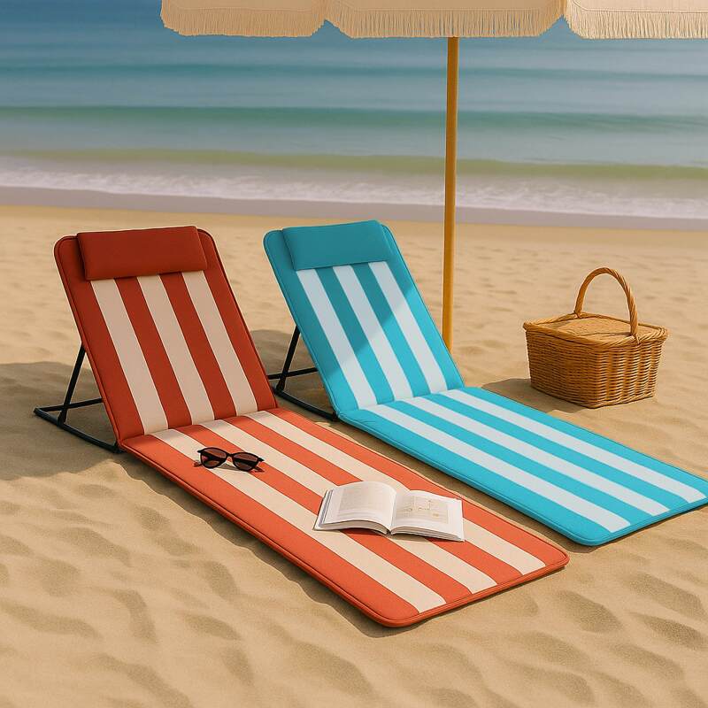 Lot de 2 matelas de plage pliants Bleu/Blanc et Fuchsia/Blanc