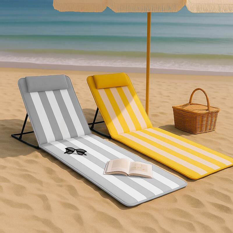 Lot de 2 matelas de plage pliants dépareillés Jaune Clair/Blanc et Gris clair/Blanc
