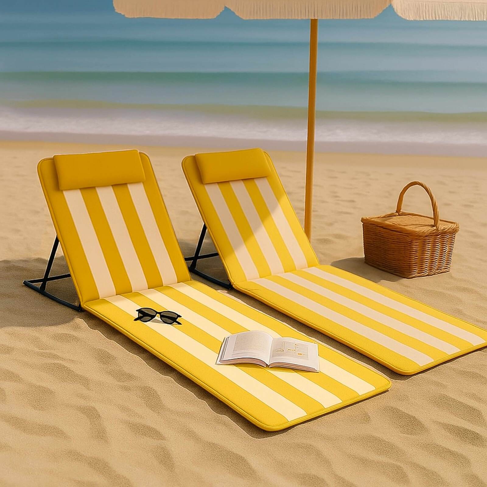 Lot de 2 matelas de plage pliants, inclinables 5 positions Lot de 2 matelas de plage pliants, inclinables 5 positions