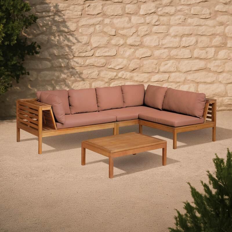 Salon de jardin bas d'angle 4 places avec table en bois d'eucalyptus FSC®