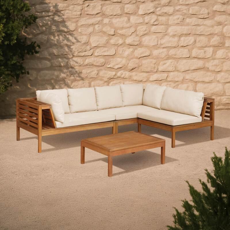 Salon de jardin bas d'angle 4 places avec table en bois d'eucalyptus FSC®