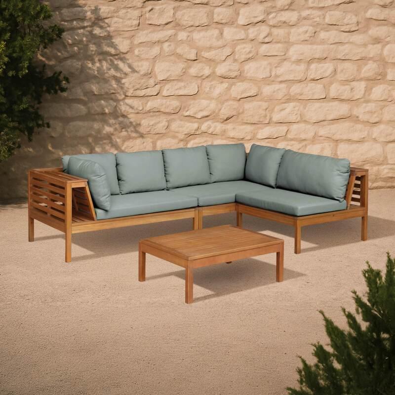 Salon de jardin bas d'angle 4 places avec table en bois d'eucalyptus FSC®