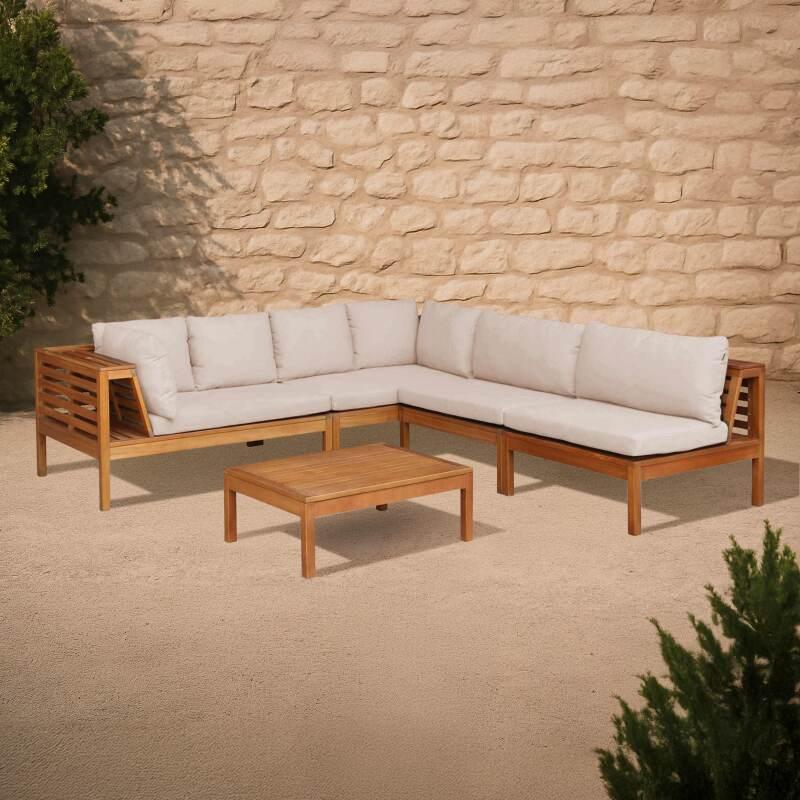 Salon de jardin bas d'angle 5 places avec table en bois d'eucalyptus FSC®