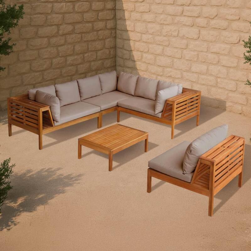 Salon de jardin bas 6 places avec table en bois d'eucalyptus FSC®