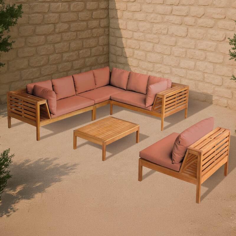 Salon de jardin bas 6 places avec table en bois d'eucalyptus FSC®