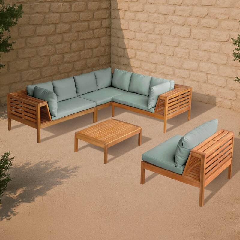 Salon de jardin bas 6 places avec table en bois d'eucalyptus FSC®