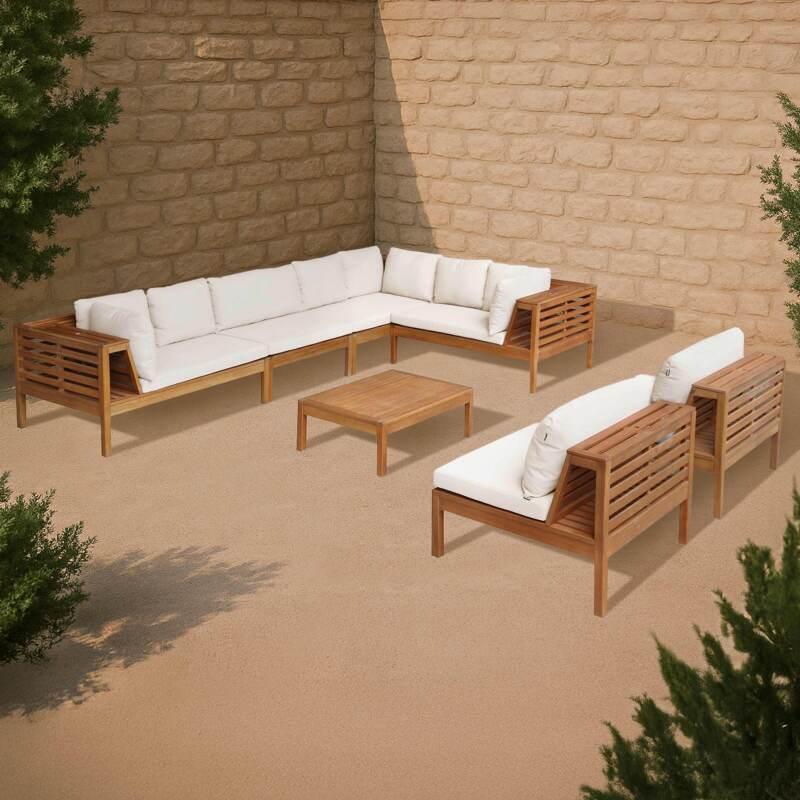 Salon de jardin 8 places avec table en bois d'eucalyptus FSC®