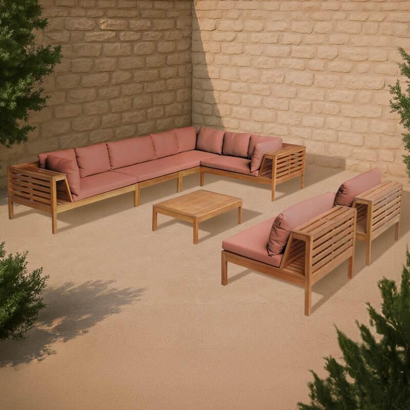 Salon de jardin 8 places avec table en bois d'eucalyptus FSC®