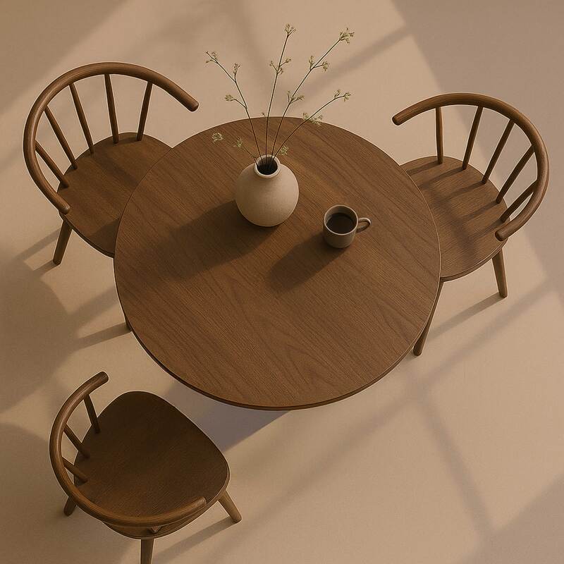 Table à manger ronde en mélaminé et métal 4 personnes