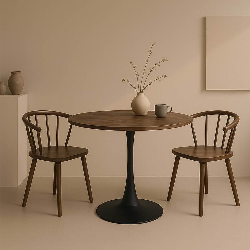 Table à manger ronde en mélaminé et métal 4 personnes