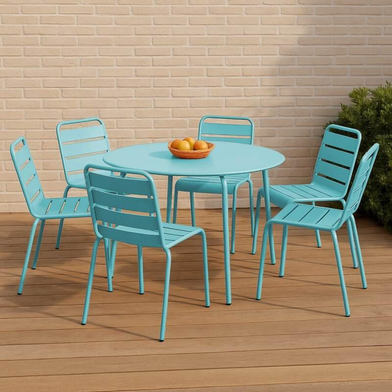 Table de jardin ronde en métal Ø120 cm et 6 chaises