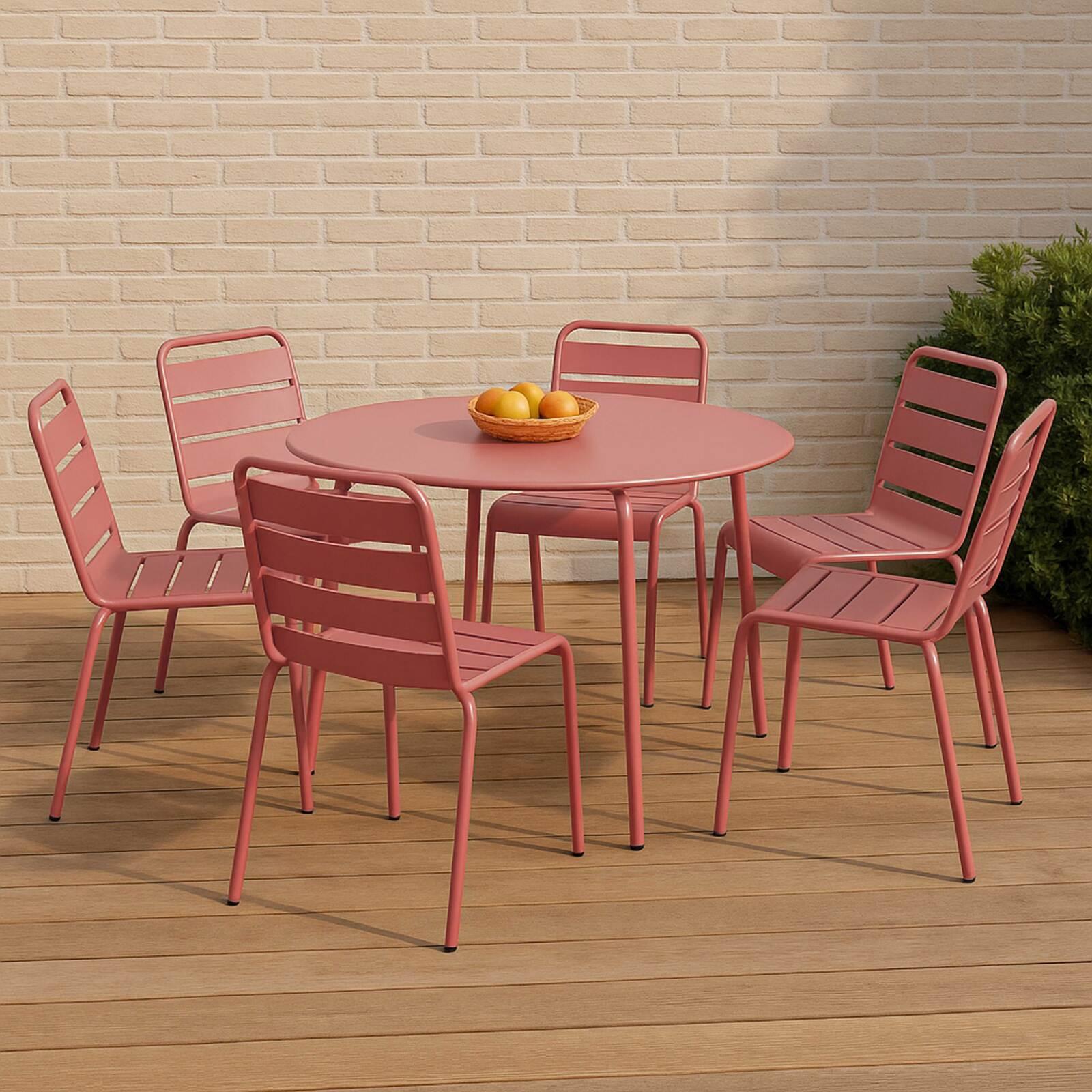 Table de jardin ronde en métal Ø120 cm et 6 chaises
