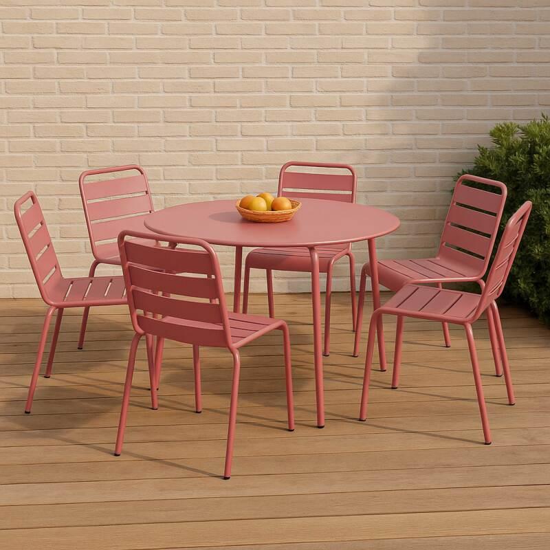 Table de jardin ronde en métal Ø120 cm et 6 chaises