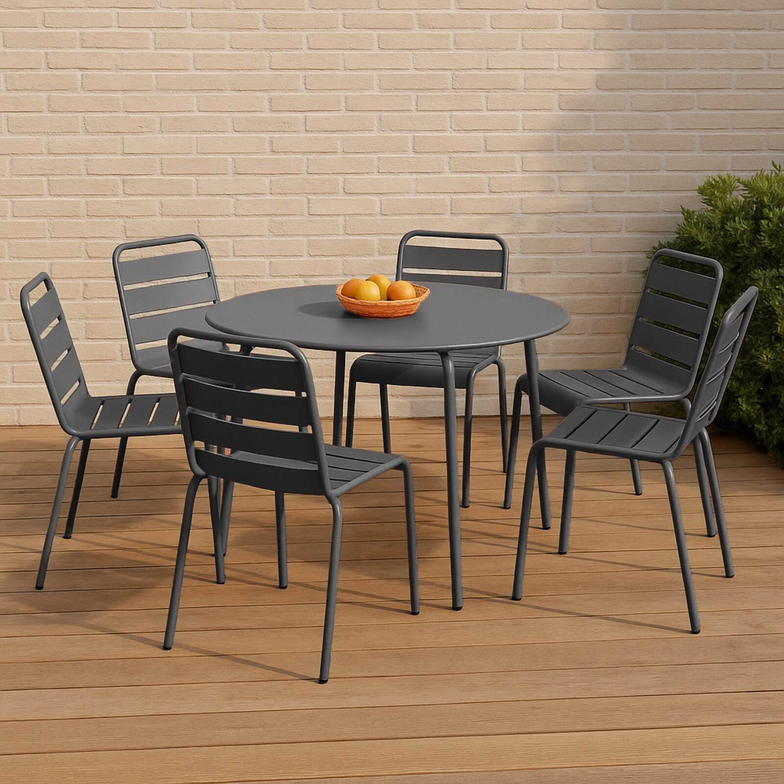 Table de jardin ronde en métal Ø120 cm et 6 chaises