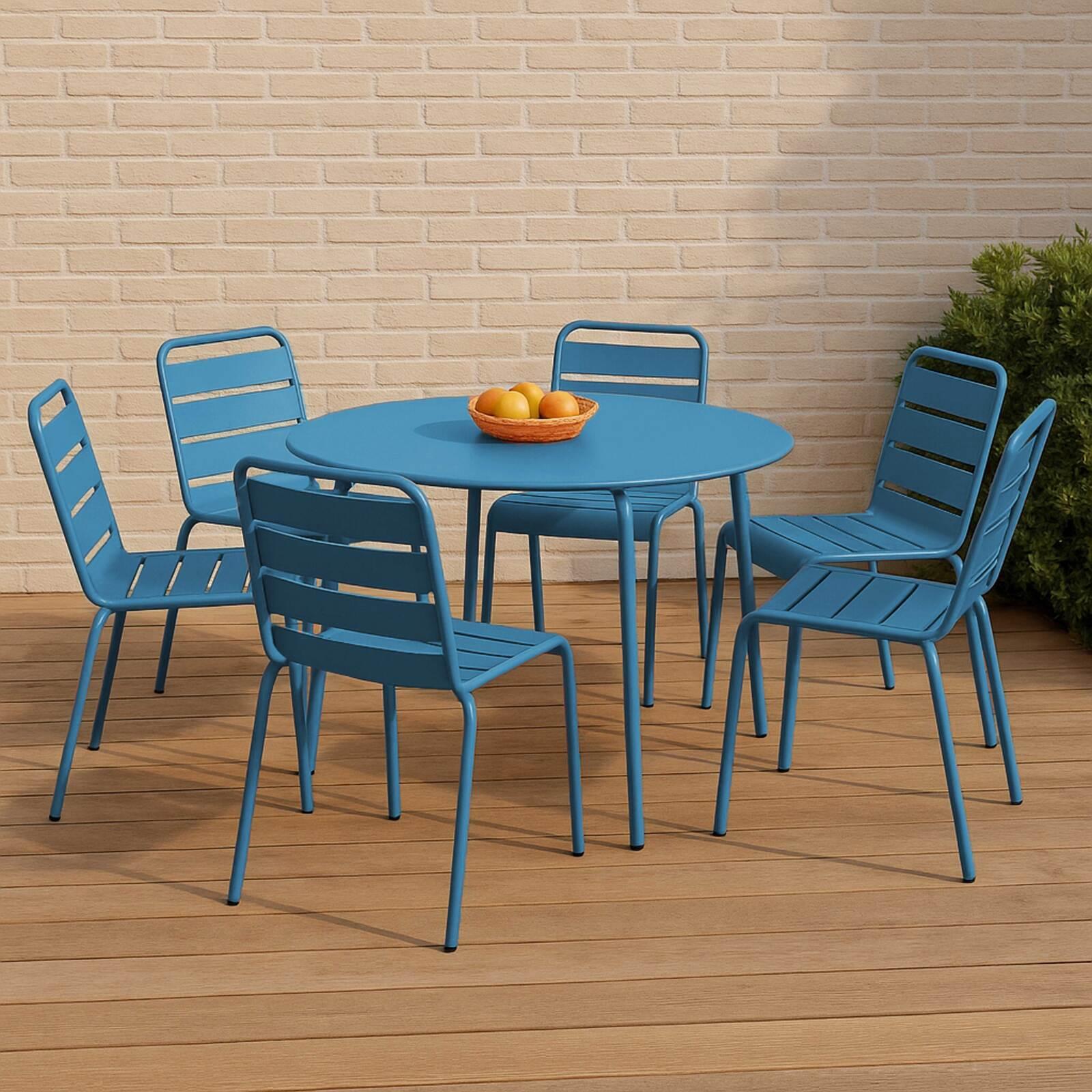 Table de jardin ronde en métal Ø120 cm et 6 chaises