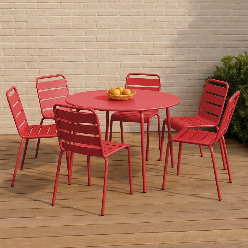 Table de jardin ronde en métal Ø120 cm et 6 chaises
