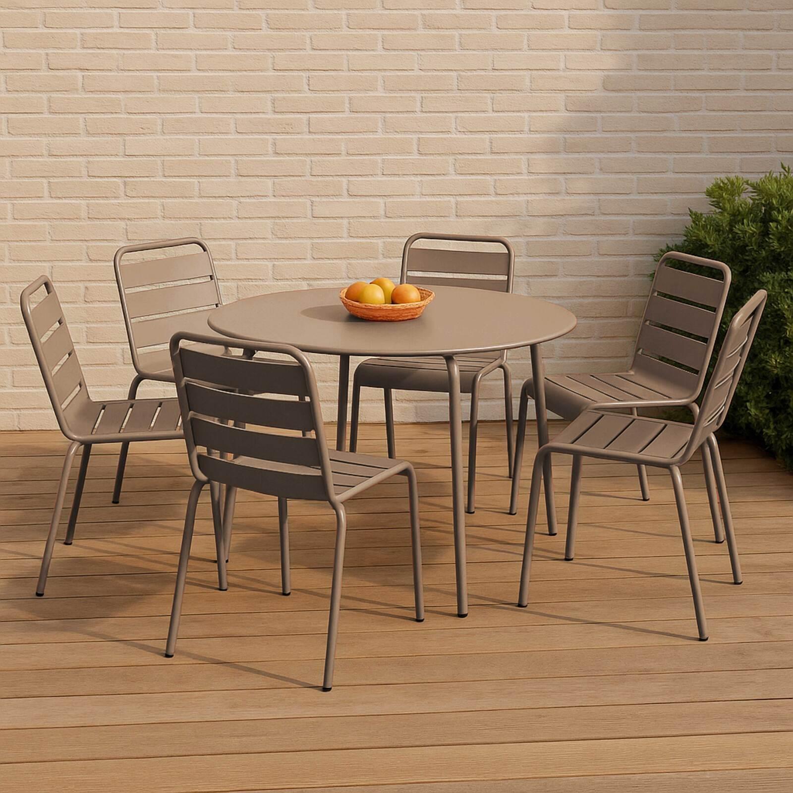 Table de jardin ronde en métal Ø120 cm et 6 chaises