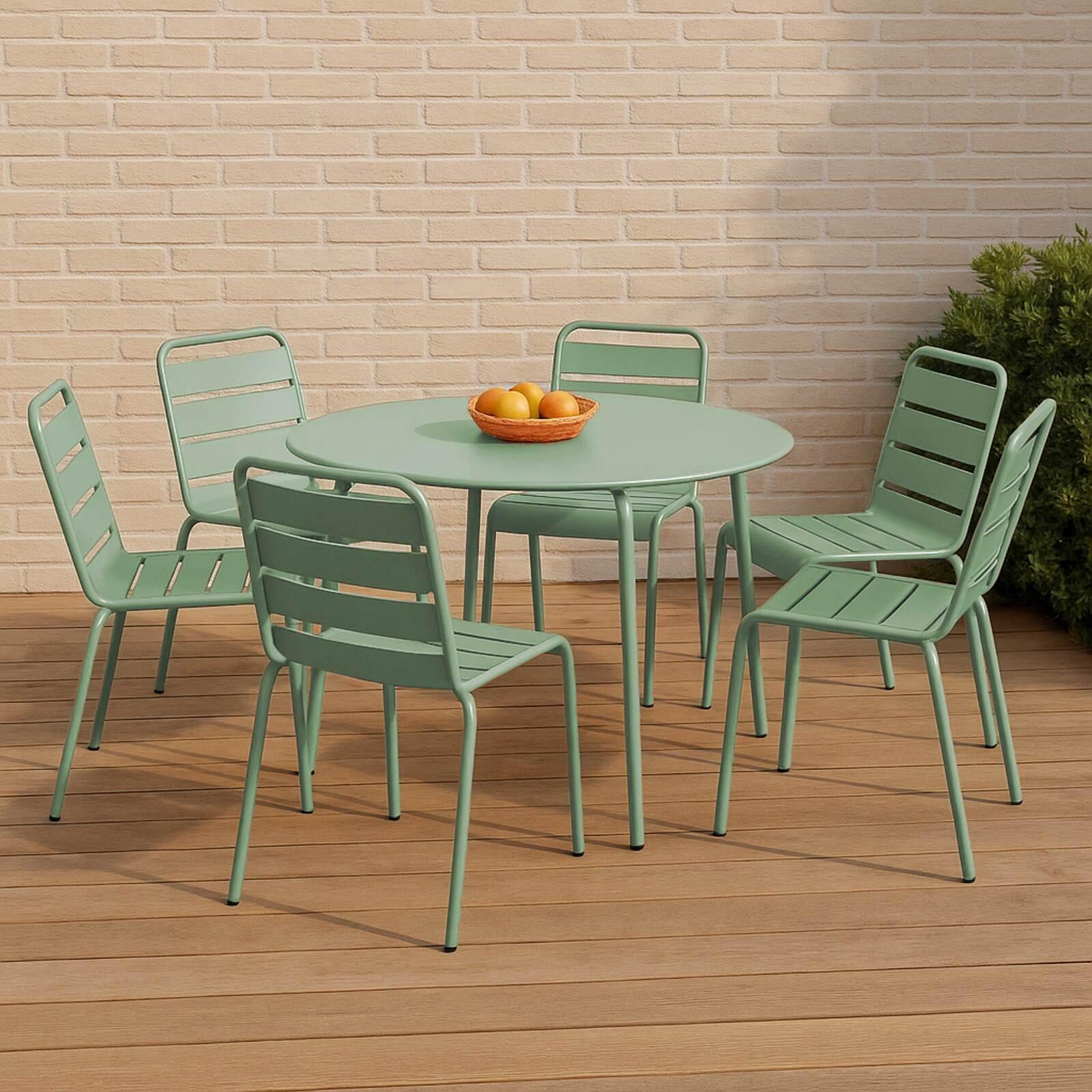 Table de jardin ronde en métal Ø120 cm et 6 chaises