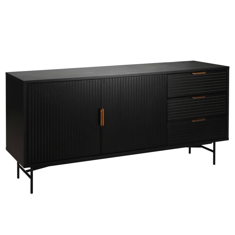 Buffet 2 portes et 3 tiroirs en acier et MDF décor mélaminé 160 cm
