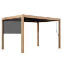 Pergola bioclimatique 4x3 m autoportée manuelle en aluminium effet bois et lattes grises avec store