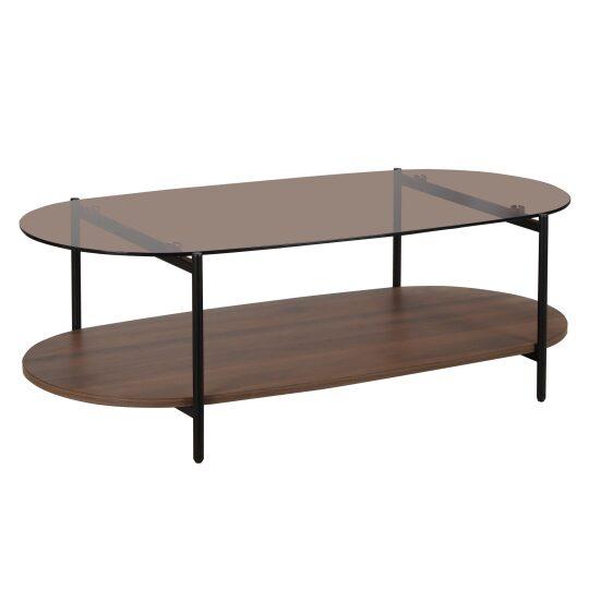 Table basse en verre et effet bois foncé ovale 120 x 55 x 40 cm | Oviala