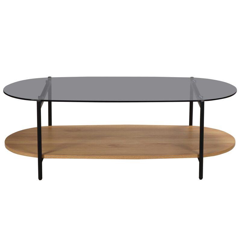 Table basse en verre et effet bois clair ovale 120 x 55 x 40 cm