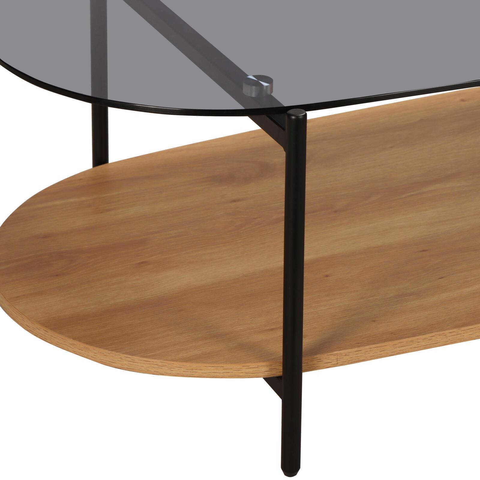 Table basse en verre et effet bois clair ovale 120 x 55 x 40 cm  Table basse en verre et effet bois clair ovale 120 x 55 x 40 cm