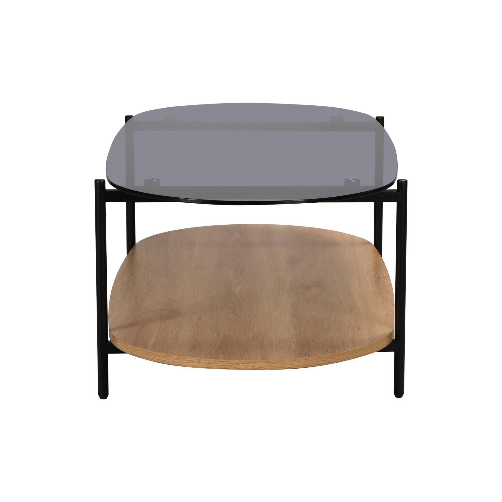 Table basse en verre et effet bois clair ovale 120 x 55 x 40 cm  Table basse en verre et effet bois clair ovale 120 x 55 x 40 cm