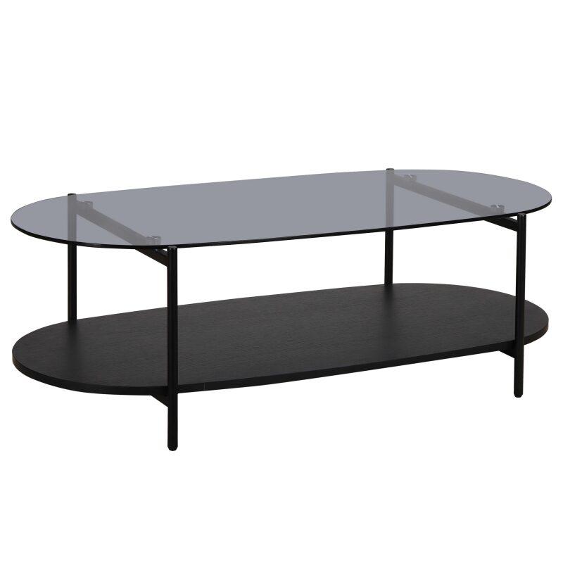 Table basse en verre et effet bois noir ovale 120 x 55 x 40 cm 