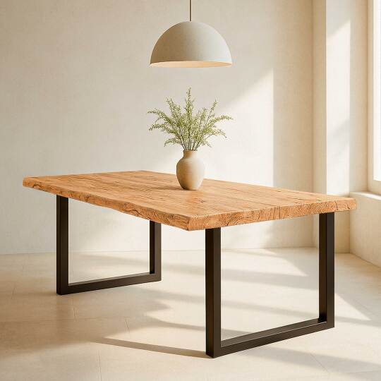 Table à manger rectangulaire en chêne + bords irréguliers + pieds en U | Oviala