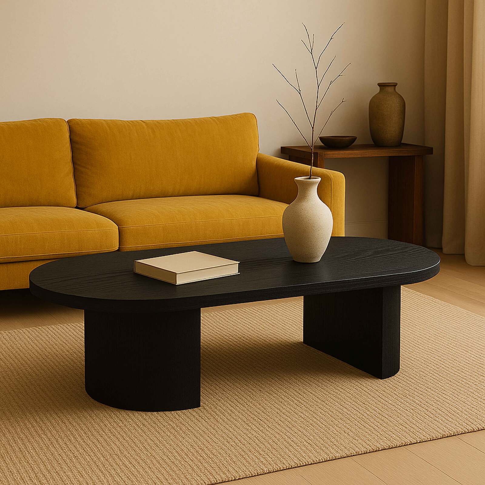 Table basse effet bois ovale 120x70x35 cm   