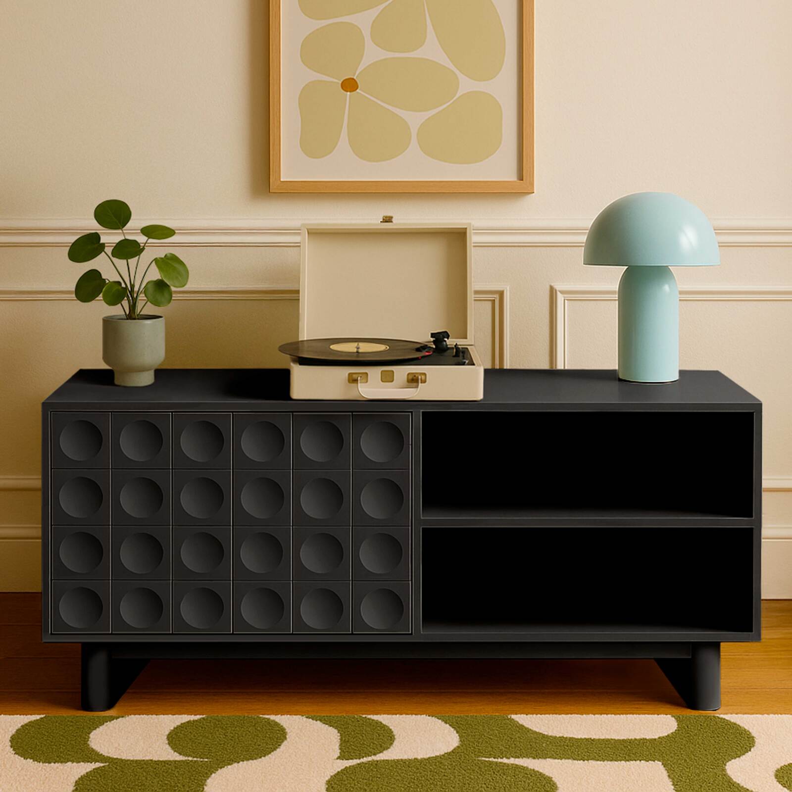 Meuble TV uni 120 cm style rétro