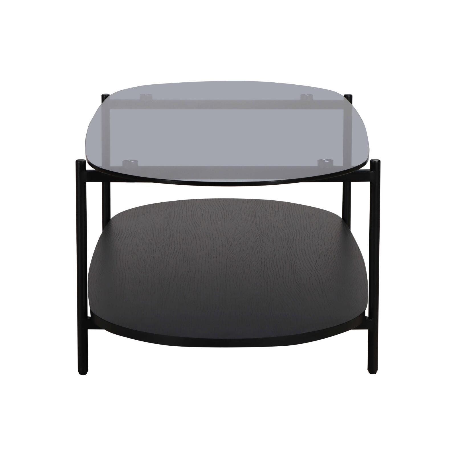 Table basse en verre fumé et effet bois ovale 120 x 55 x 40 cm