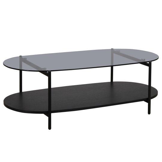 Table basse en verre fumé et effet bois ovale 120 x 55 x 40 cm | Oviala